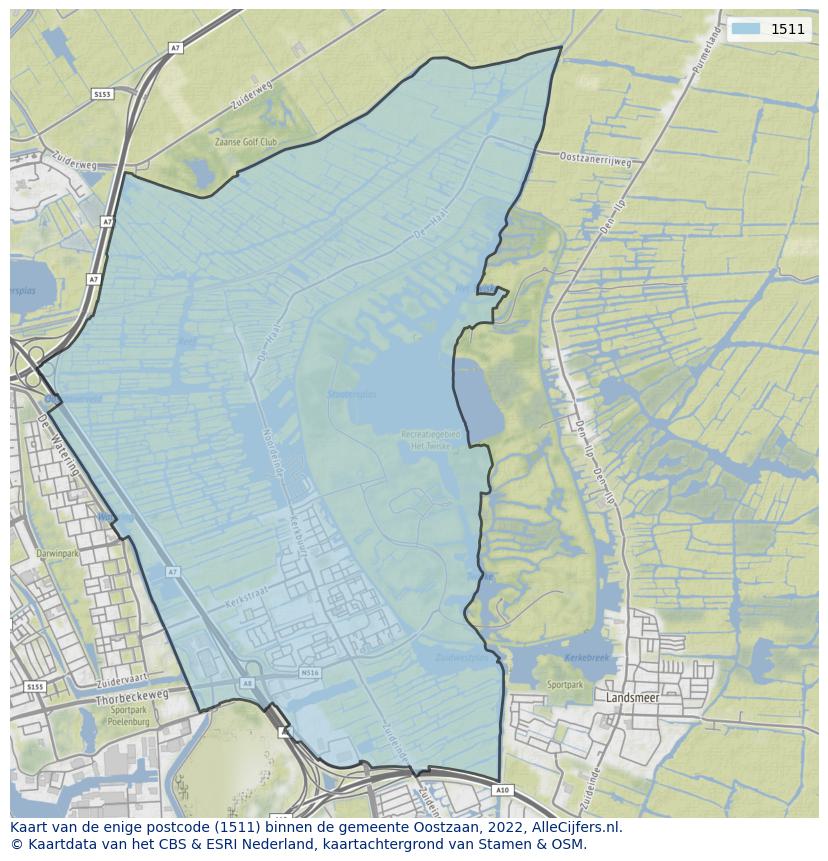 Afbeelding van de postcodes in de gemeente Oostzaan op de kaart.
