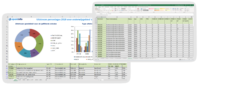 Afbeelding van Excel documenten uit de download met datasets over het onderwijs van OpenInfo.