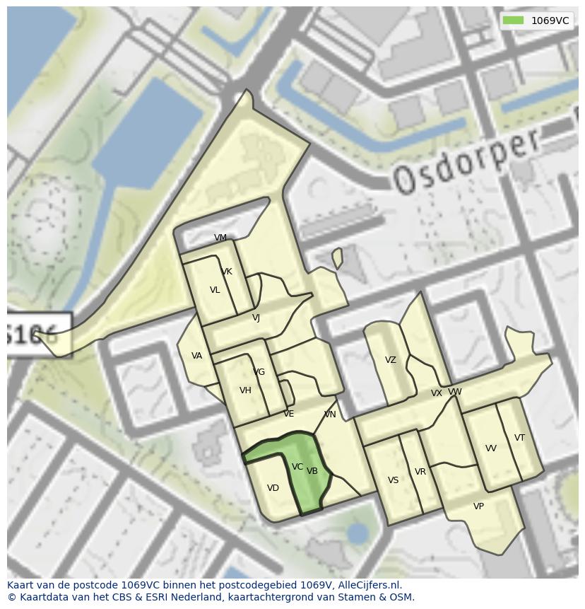 Afbeelding van het postcodegebied 1069 VC op de kaart.