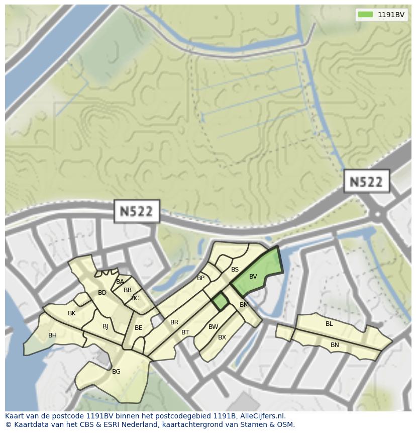 Afbeelding van het postcodegebied 1191 BV op de kaart.