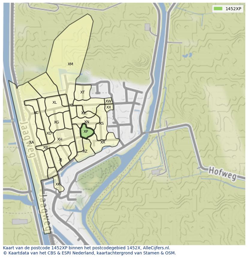 Afbeelding van het postcodegebied 1452 XP op de kaart.