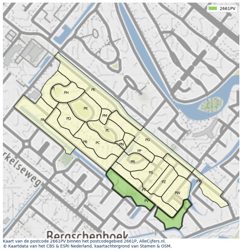 Afbeelding van het postcodegebied 2661 PV op de kaart.