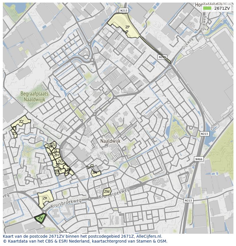 Afbeelding van het postcodegebied 2671 ZV op de kaart.