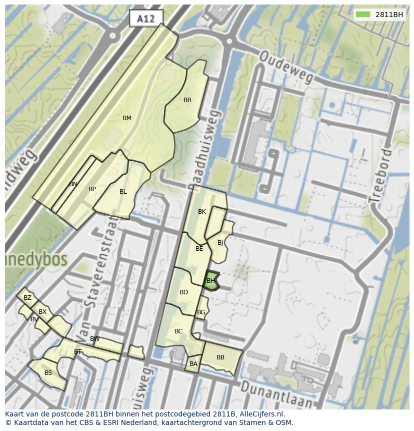 Afbeelding van het postcodegebied 2811 BH op de kaart.