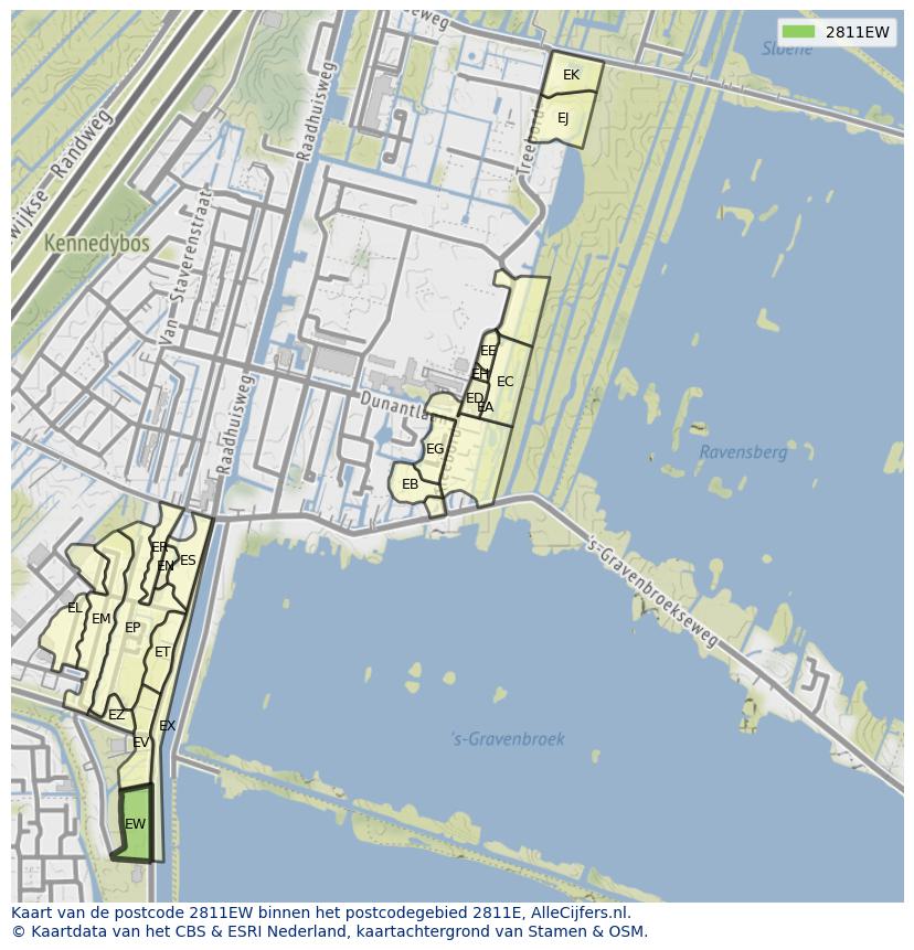 Afbeelding van het postcodegebied 2811 EW op de kaart.