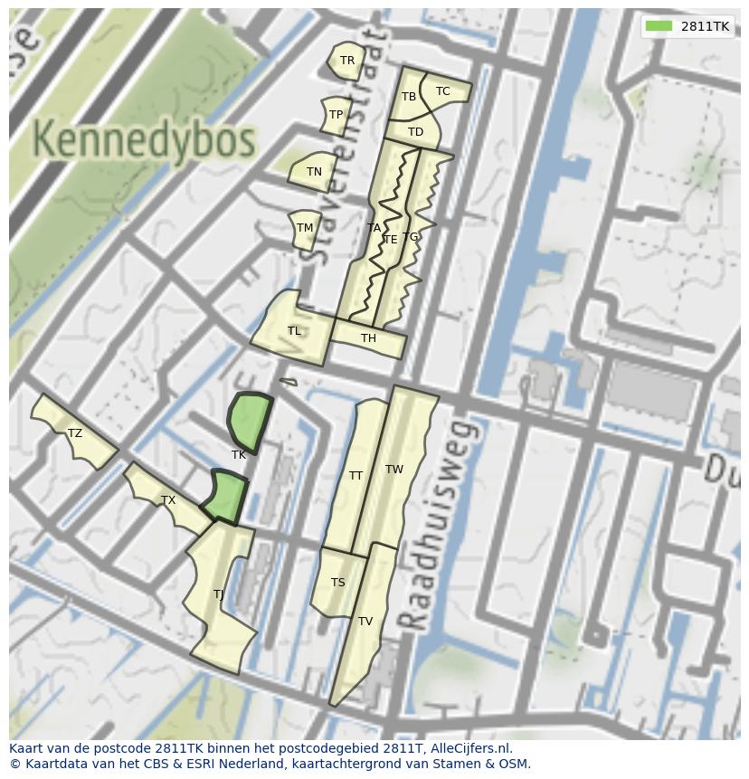 Afbeelding van het postcodegebied 2811 TK op de kaart.