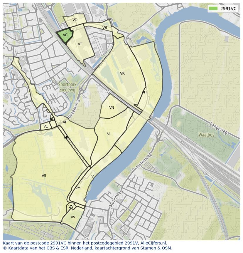 Afbeelding van het postcodegebied 2991 VC op de kaart.