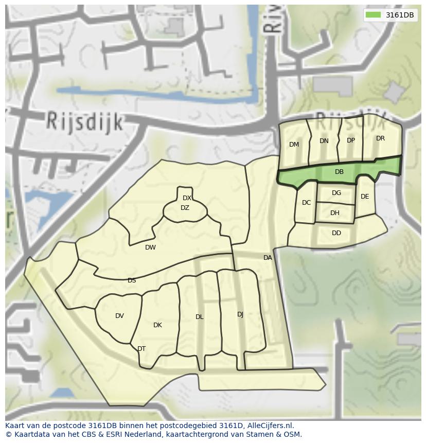 Afbeelding van het postcodegebied 3161 DB op de kaart.
