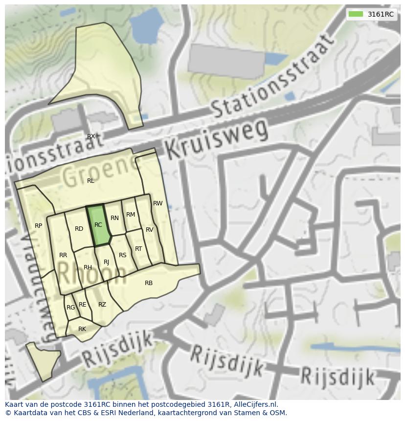 Afbeelding van het postcodegebied 3161 RC op de kaart.