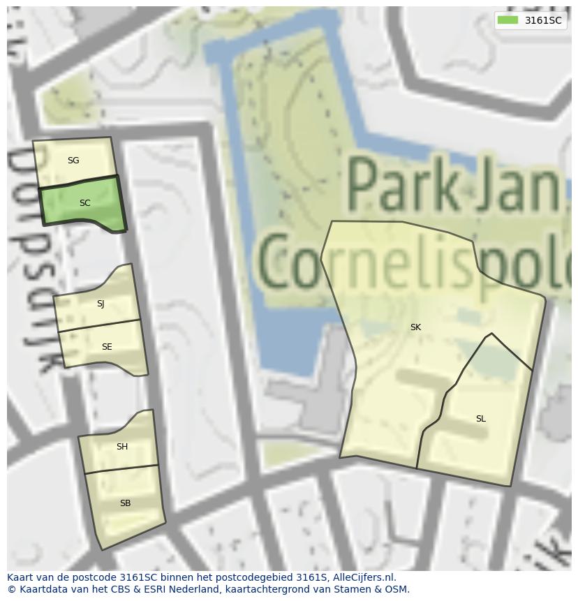 Afbeelding van het postcodegebied 3161 SC op de kaart.