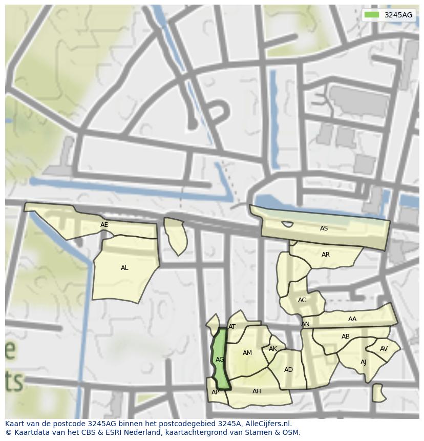 Afbeelding van het postcodegebied 3245 AG op de kaart.