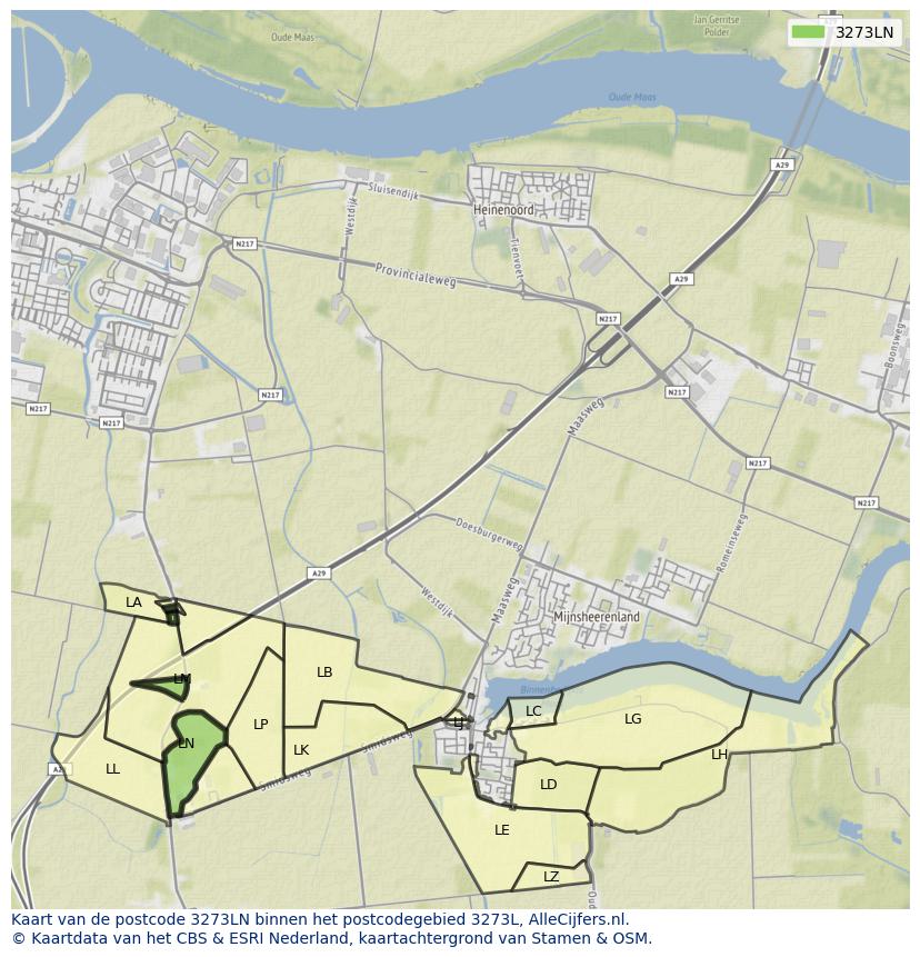 Afbeelding van het postcodegebied 3273 LN op de kaart.