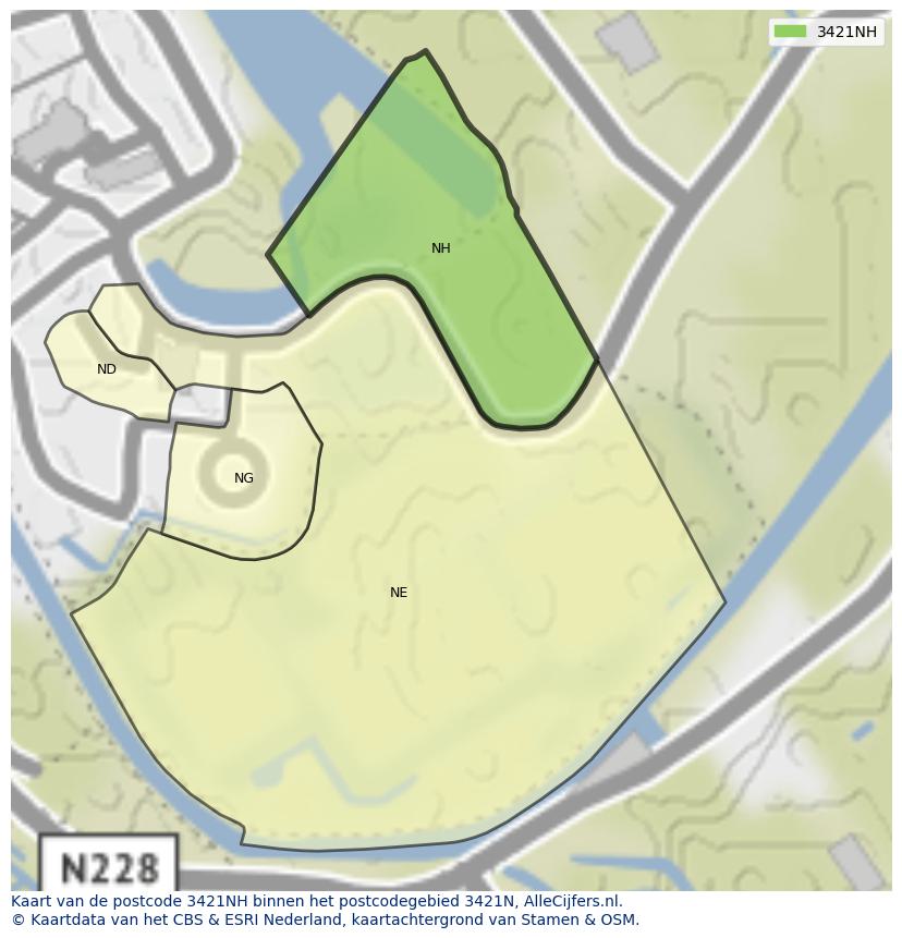 Afbeelding van het postcodegebied 3421 NH op de kaart.