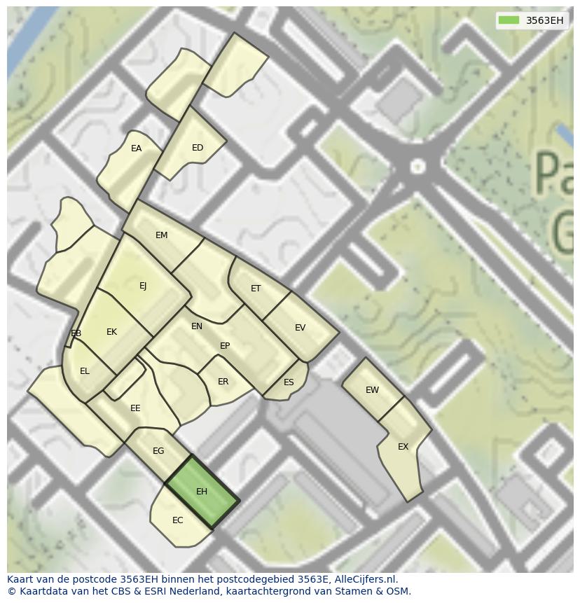 Afbeelding van het postcodegebied 3563 EH op de kaart.