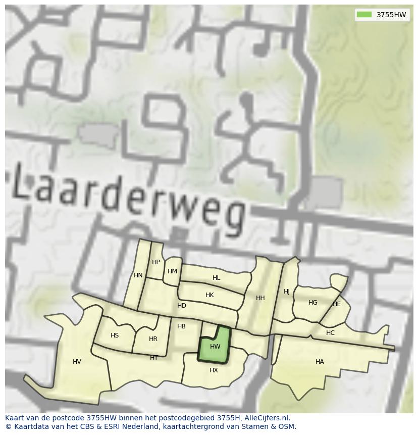 Afbeelding van het postcodegebied 3755 HW op de kaart.
