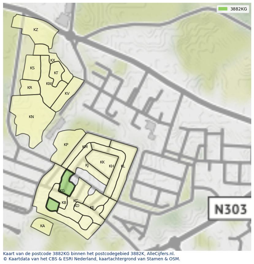 Afbeelding van het postcodegebied 3882 KG op de kaart.