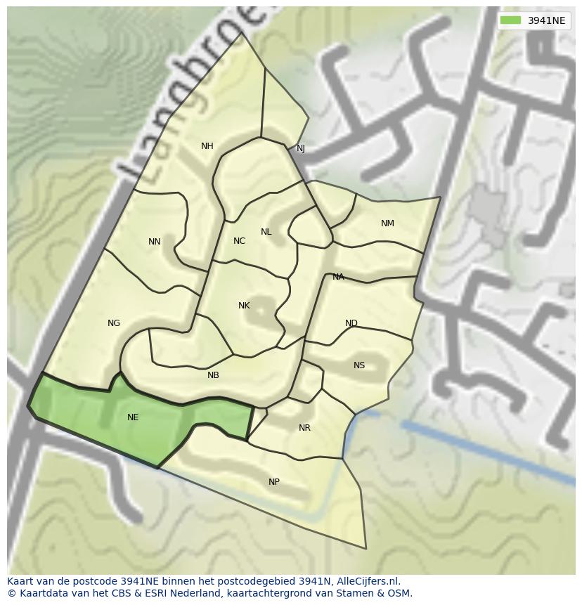 Afbeelding van het postcodegebied 3941 NE op de kaart.
