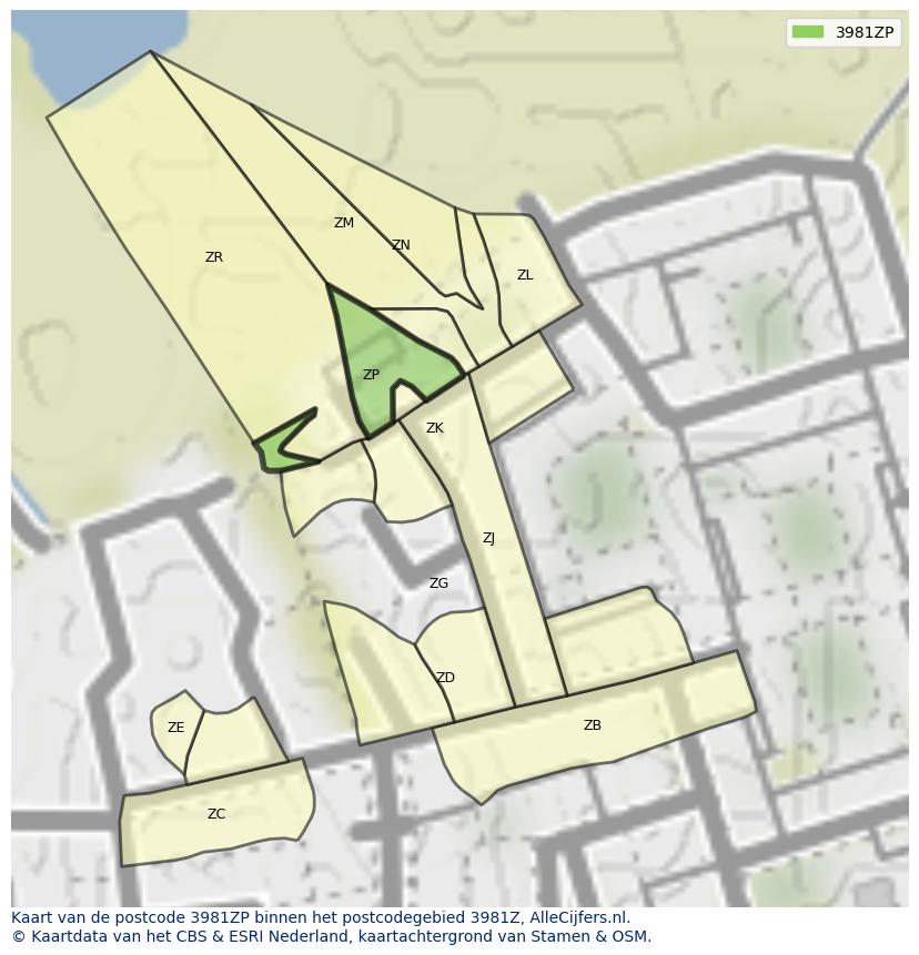 Afbeelding van het postcodegebied 3981 ZP op de kaart.