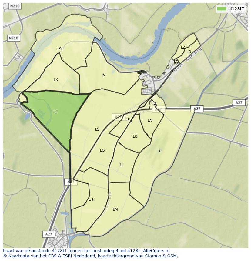 Afbeelding van het postcodegebied 4128 LT op de kaart.