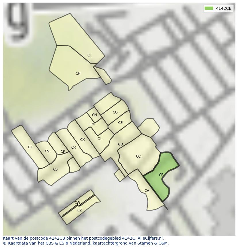 Afbeelding van het postcodegebied 4142 CB op de kaart.