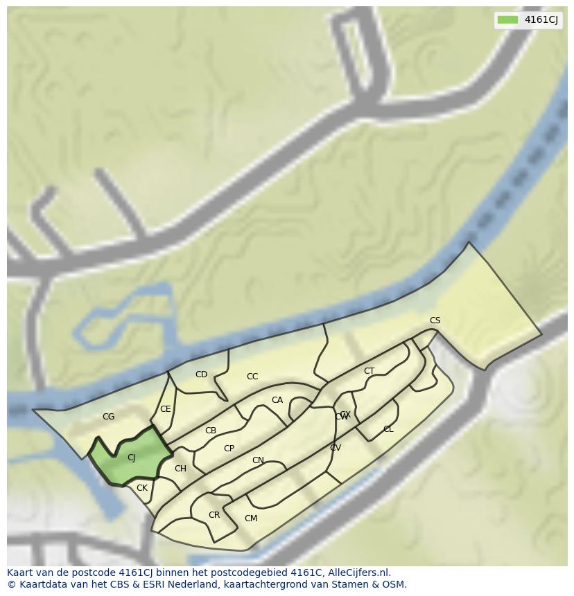 Afbeelding van het postcodegebied 4161 CJ op de kaart.