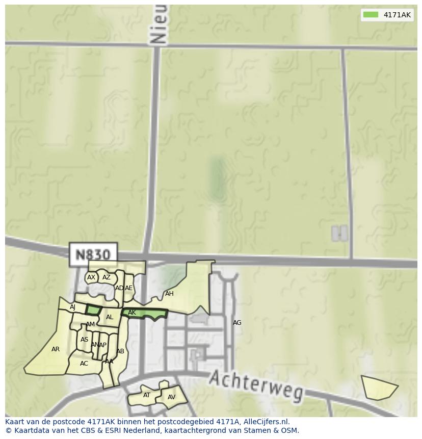 Afbeelding van het postcodegebied 4171 AK op de kaart.
