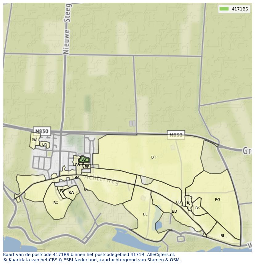 Afbeelding van het postcodegebied 4171 BS op de kaart.