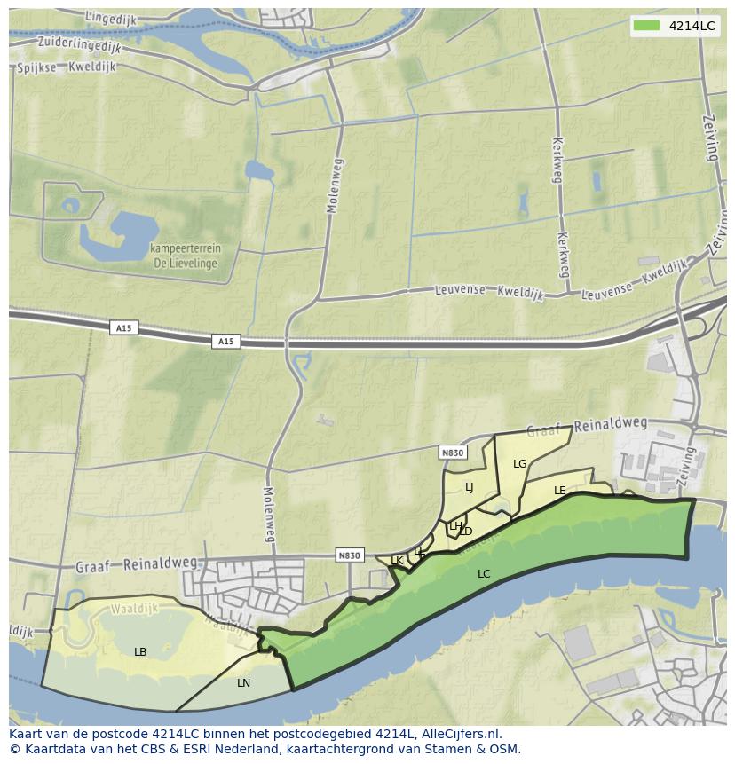 Afbeelding van het postcodegebied 4214 LC op de kaart.