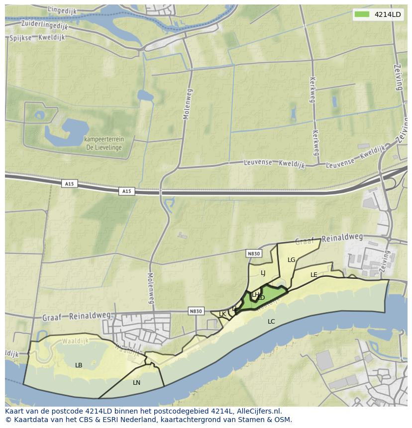 Afbeelding van het postcodegebied 4214 LD op de kaart.