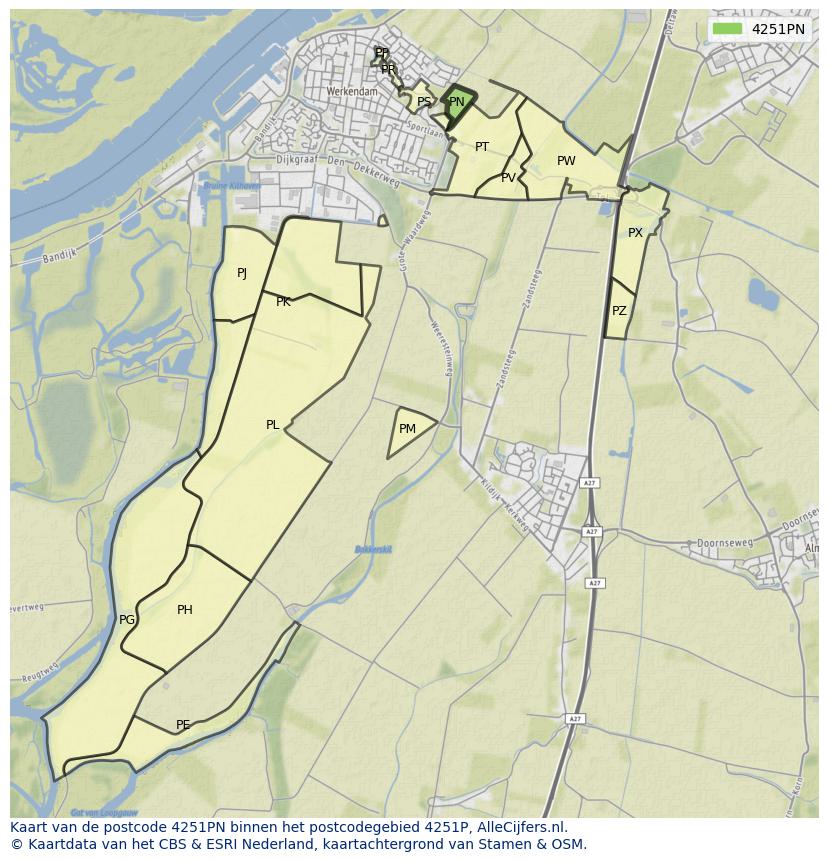 Afbeelding van het postcodegebied 4251 PN op de kaart.