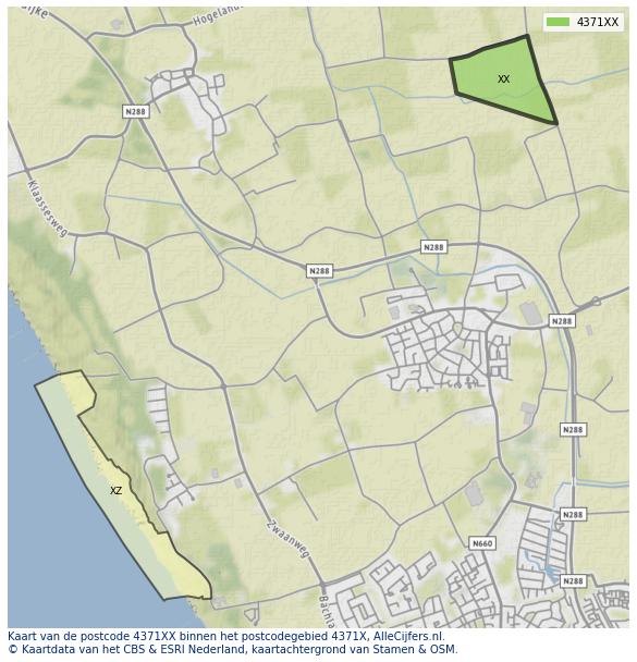Afbeelding van het postcodegebied 4371 XX op de kaart.
