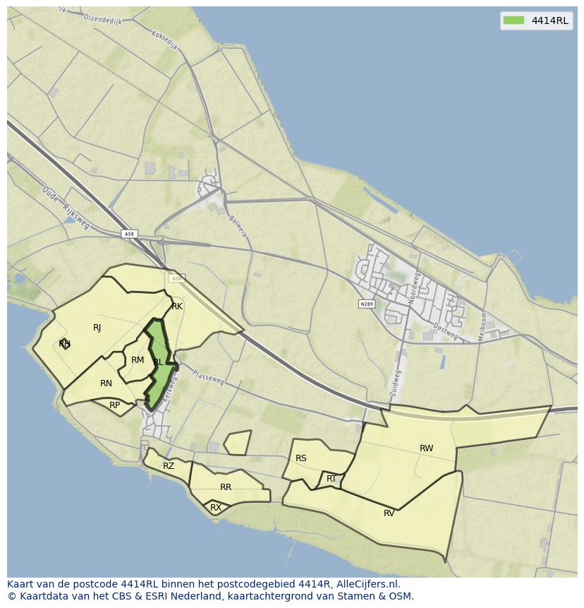Afbeelding van het postcodegebied 4414 RL op de kaart.