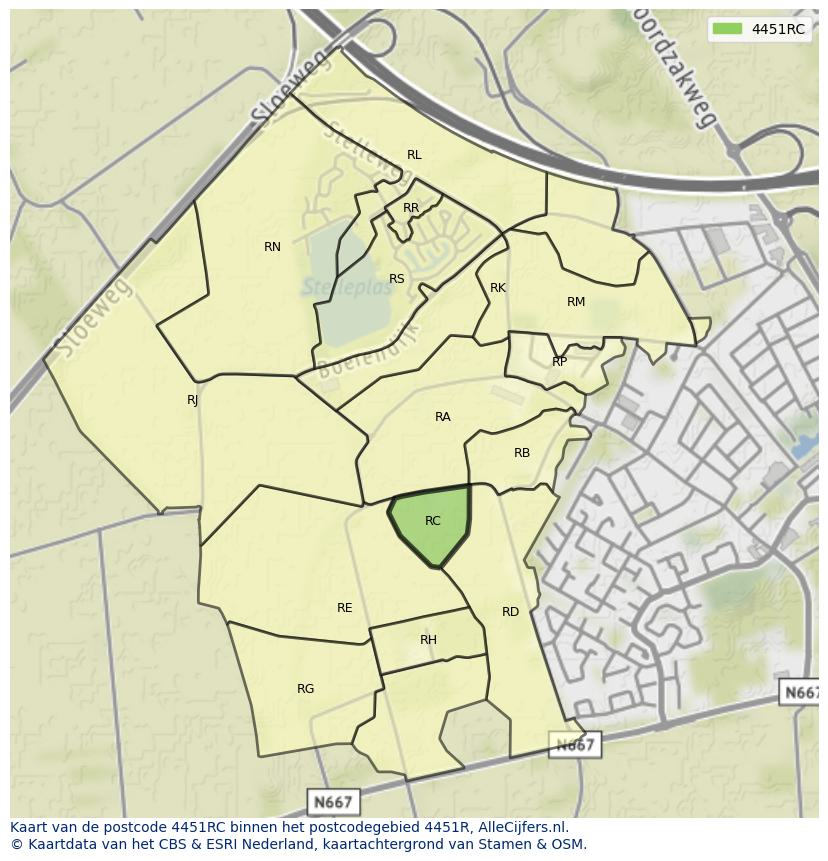 Afbeelding van het postcodegebied 4451 RC op de kaart.