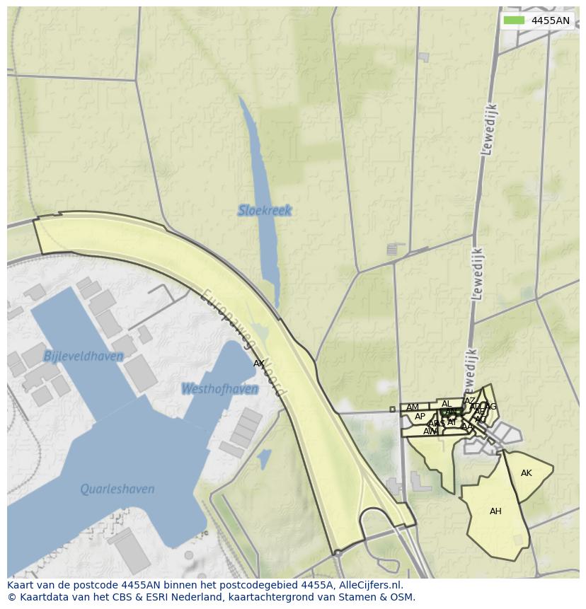 Afbeelding van het postcodegebied 4455 AN op de kaart.