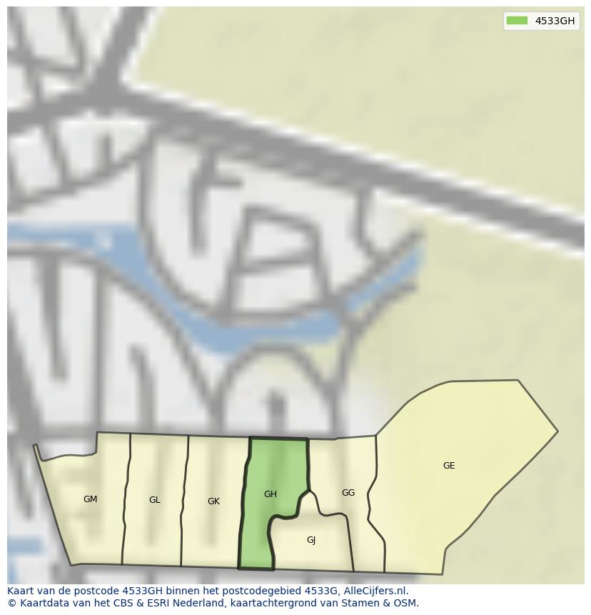 Afbeelding van het postcodegebied 4533 GH op de kaart.