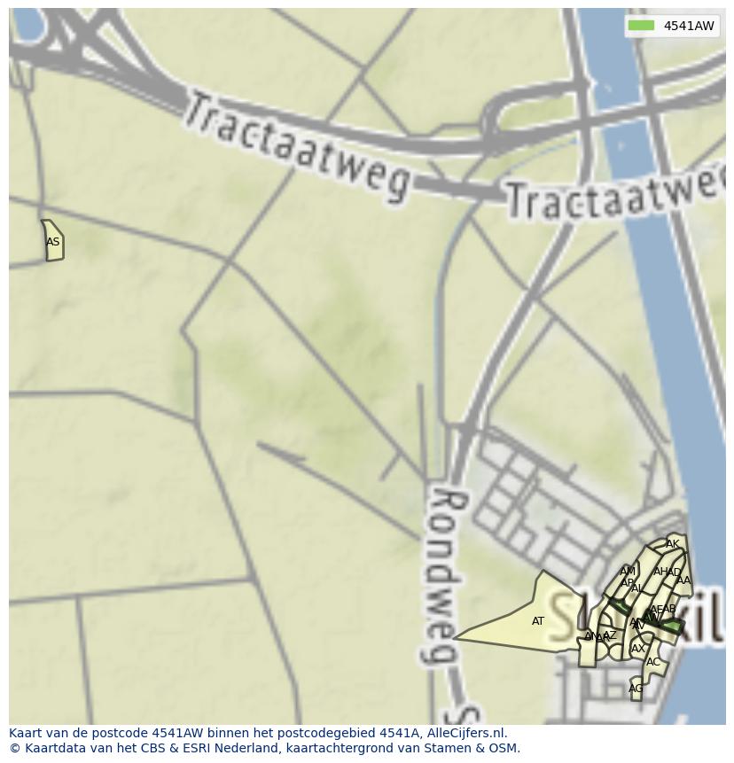 Afbeelding van het postcodegebied 4541 AW op de kaart.