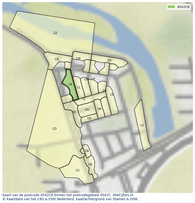 Afbeelding van het postcodegebied 4542 CK op de kaart.