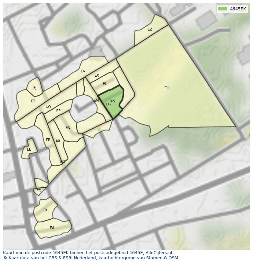 Afbeelding van het postcodegebied 4645 EK op de kaart.
