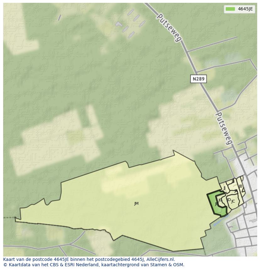Afbeelding van het postcodegebied 4645 JE op de kaart.