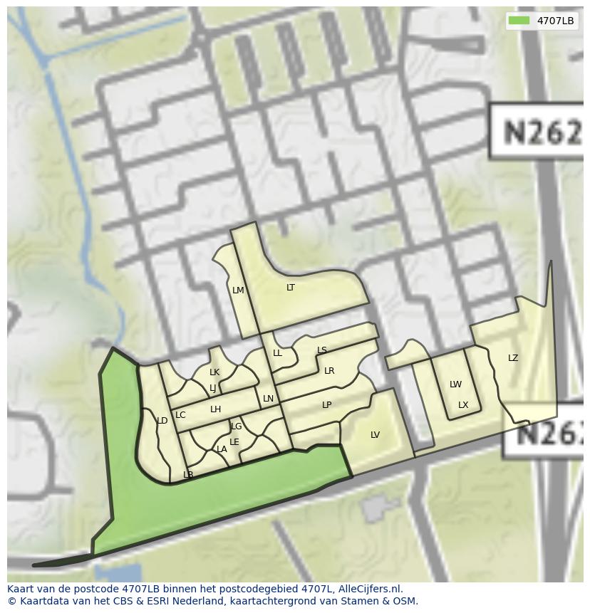 Afbeelding van het postcodegebied 4707 LB op de kaart.