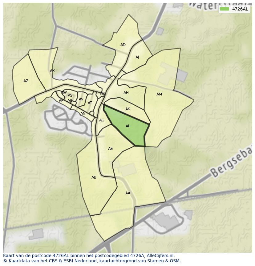 Afbeelding van het postcodegebied 4726 AL op de kaart.