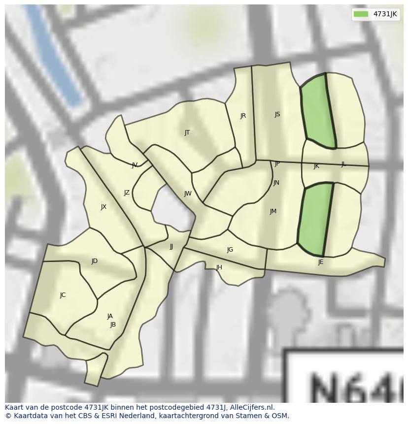 Afbeelding van het postcodegebied 4731 JK op de kaart.