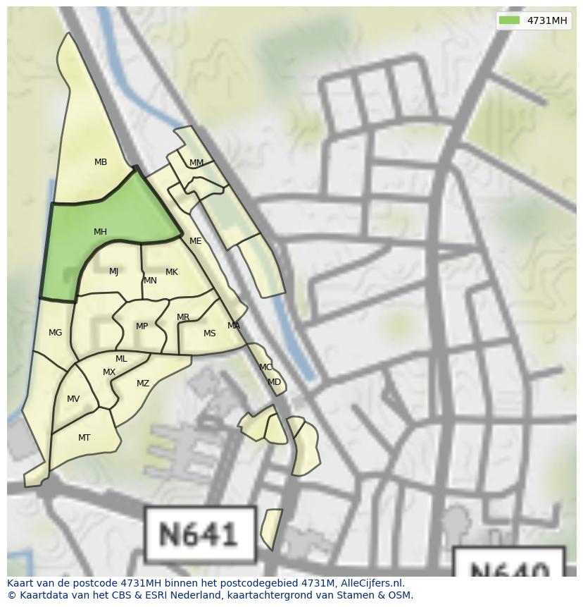 Afbeelding van het postcodegebied 4731 MH op de kaart.