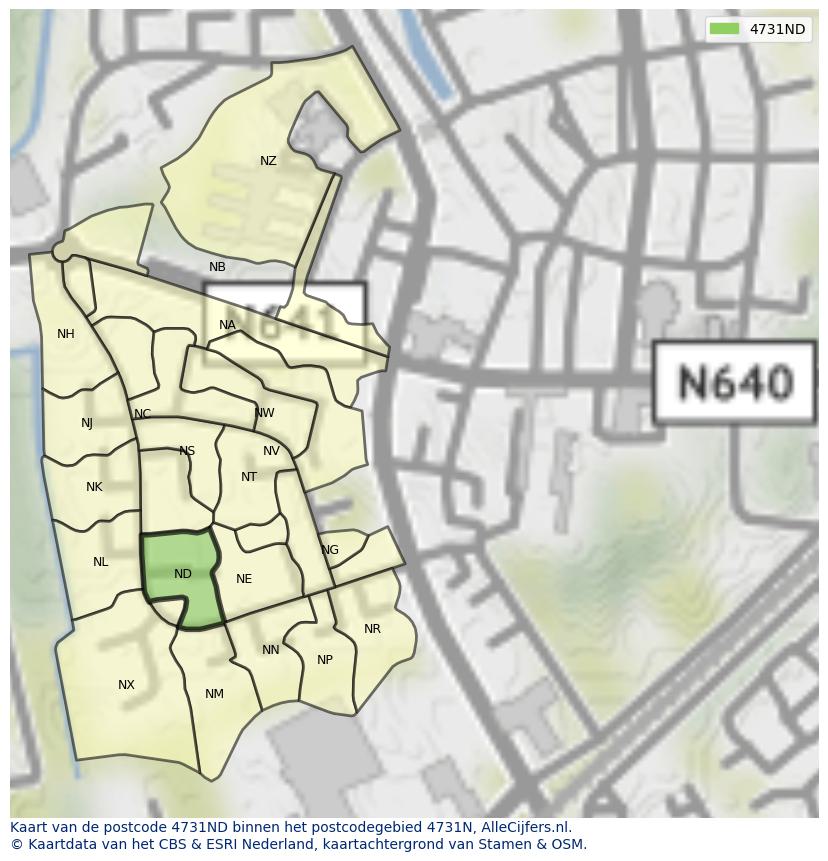 Afbeelding van het postcodegebied 4731 ND op de kaart.