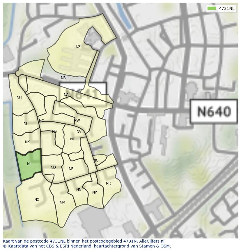 Afbeelding van het postcodegebied 4731 NL op de kaart.