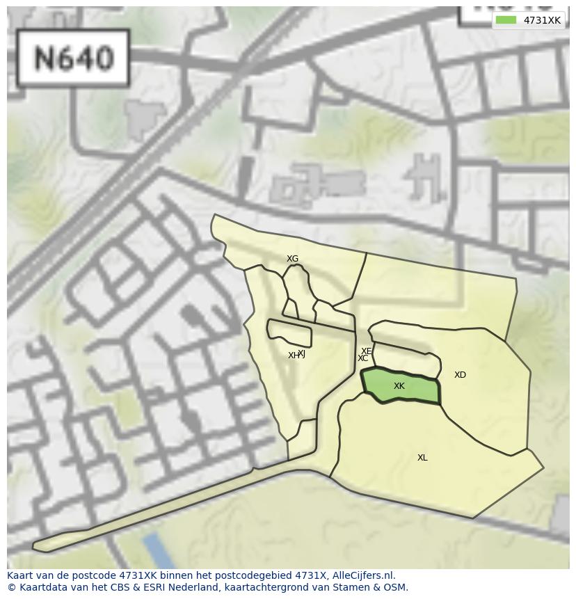 Afbeelding van het postcodegebied 4731 XK op de kaart.