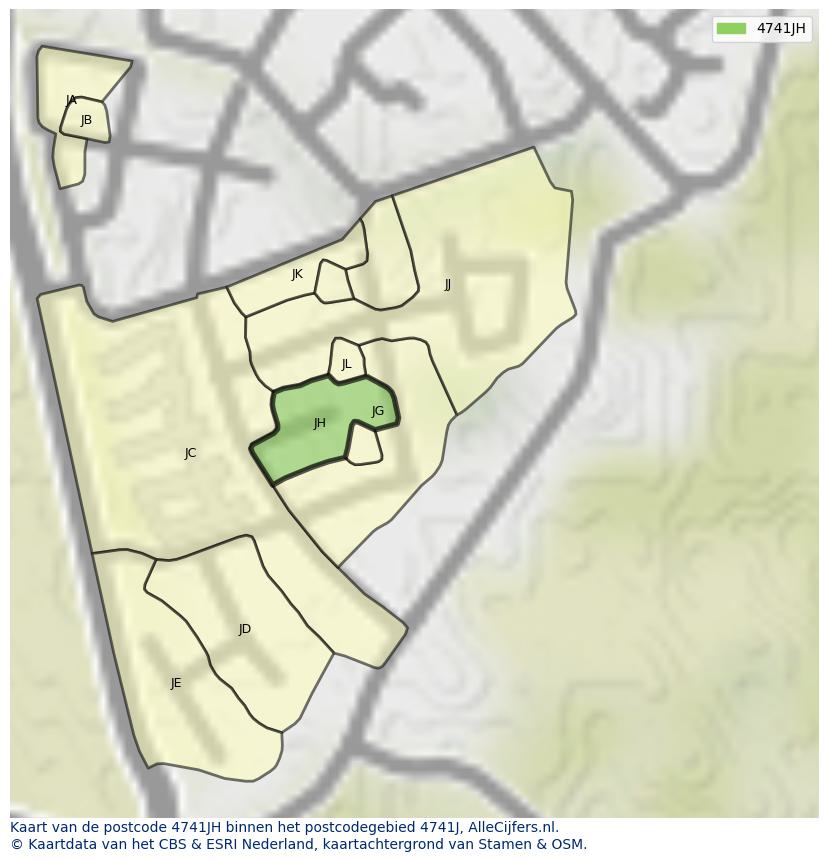 Afbeelding van het postcodegebied 4741 JH op de kaart.
