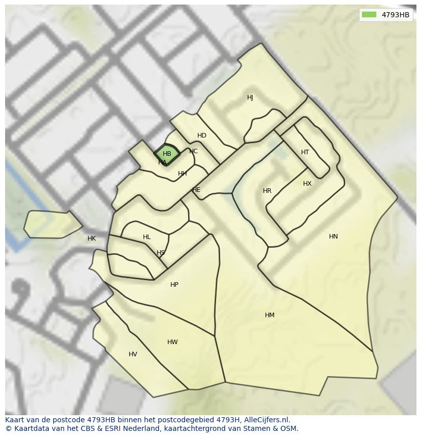 Afbeelding van het postcodegebied 4793 HB op de kaart.