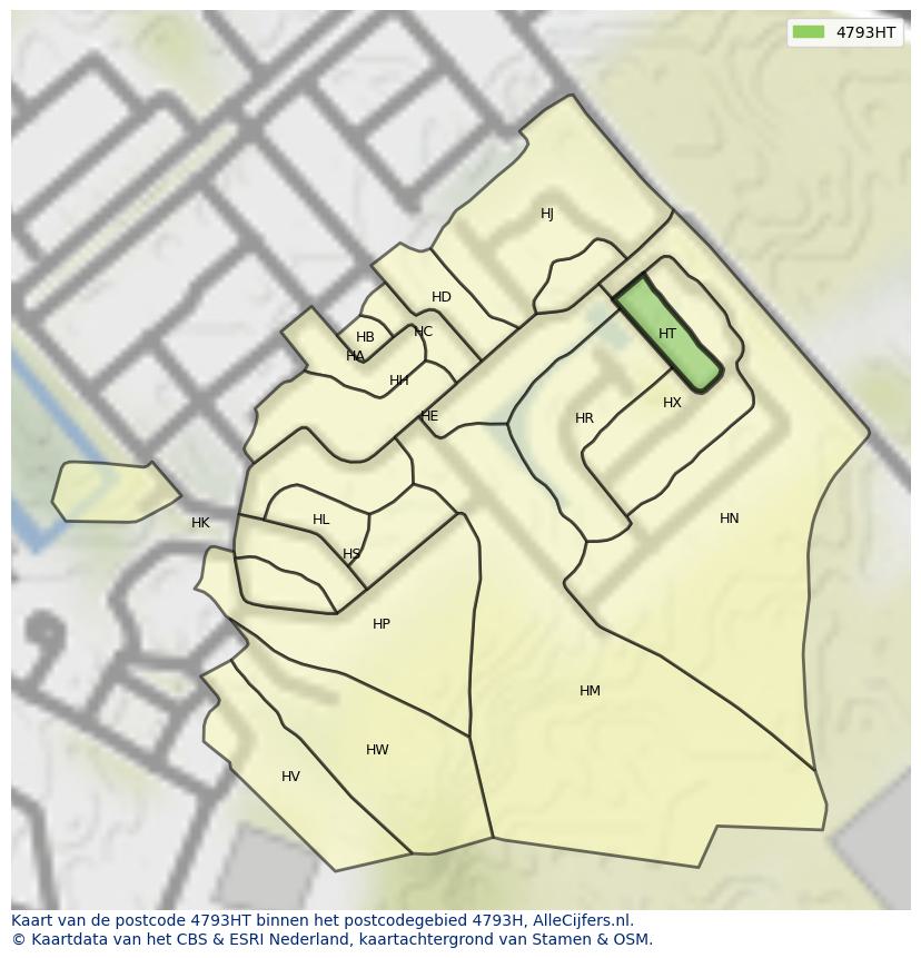 Afbeelding van het postcodegebied 4793 HT op de kaart.