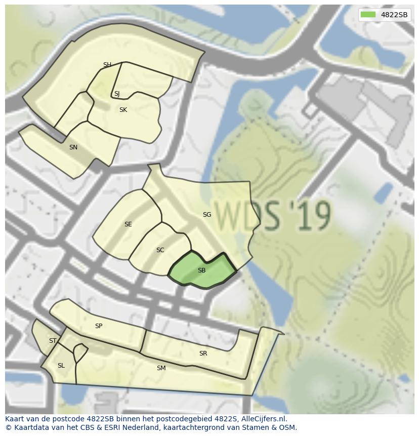Afbeelding van het postcodegebied 4822 SB op de kaart.